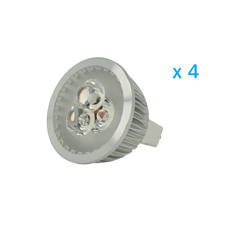 4 PZ Faretto Lampada LED Dicroica MR16 GU5.3 12V 3W Bianco Freddo 6000K