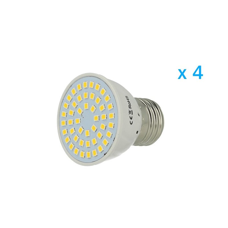 4 PZ Lampade Led E27 Spot 3W=30W Bianco Caldo Diametro 50mm Con 48 smd 2835