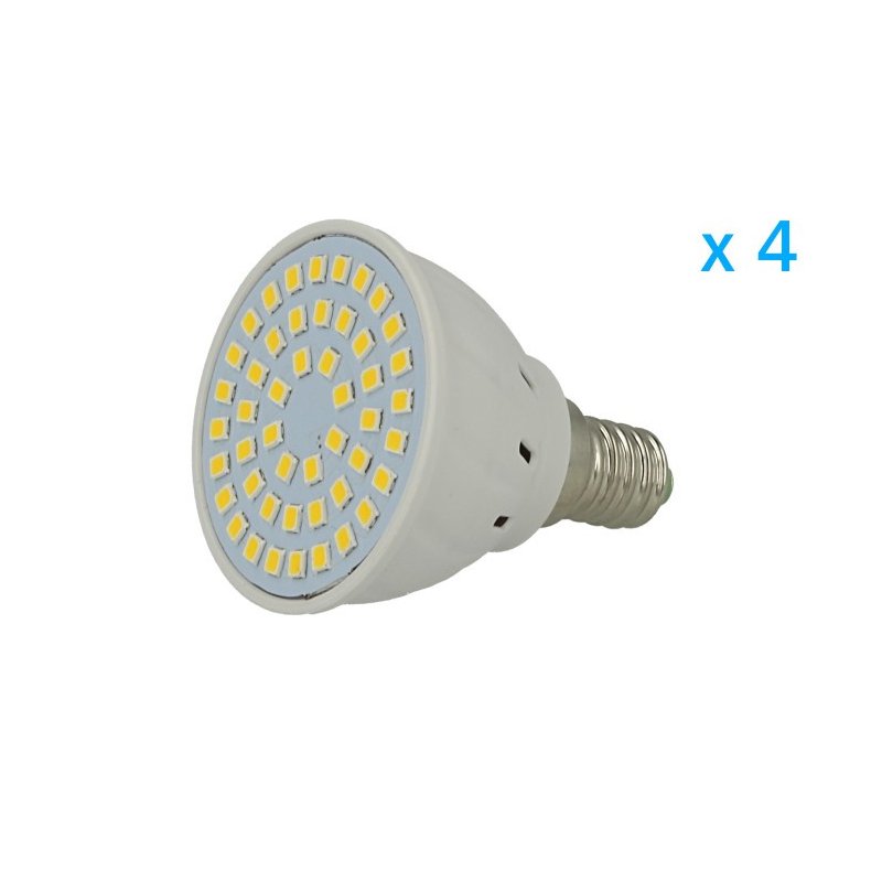 4 PZ Lampade Led E14 Spot 3W=30W Bianco Caldo Diametro 50mm Con 48 smd 2835