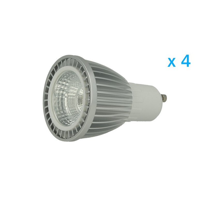 4 PZ Lampade Led GU10 Cob 6W 220V Bianco Caldo 3000K Carcassa Alluminio