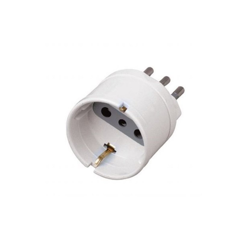 Adattatore Spina Elettrica 10A 2P+T Con 1 Presa Schuko 10A 250V Bianco Max 1500W SKU-8719