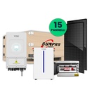 KIT Fotovoltaico Monofase Completo 6KW Con 15 Moduli 410W, Batteria di Accumulo 6.14kWh, Inverter Ibrido 6kW, Quadro AC/DC Monofase 6kW 2 Stringhe 2 MPPT