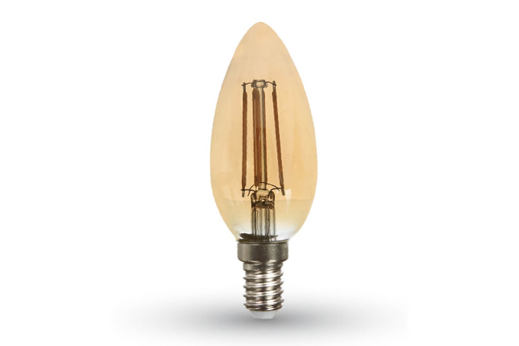 Lampada Filo Led a Filamento E14 C35 4W=35W Bianco Caldo 2200K Amber Candela A Goccia Oliva SKU-7113