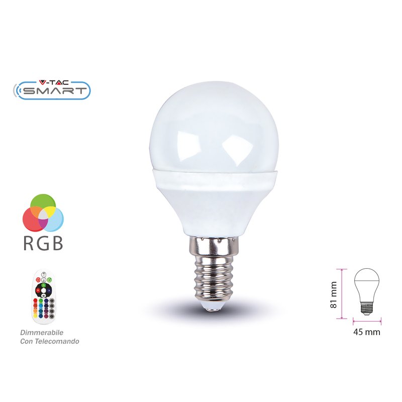 Lampada A Led E14 P45 3.5W RGBW 4000K Con Telecomando Dimmerabile Bulbo 320LM SKU-2776