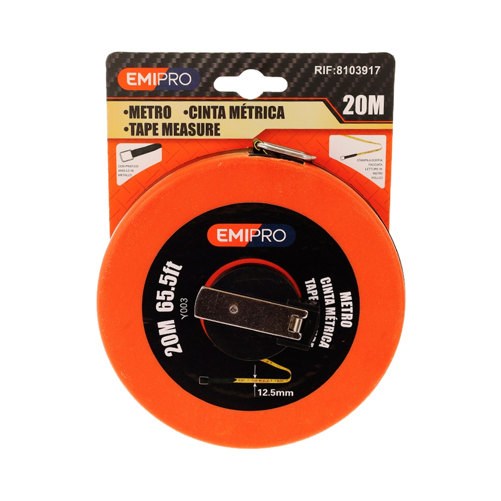 Metro a Nastro 20m in PVC, Larghezza 12,5mm, Cinta Metrica Resistente per Misurazioni Precise