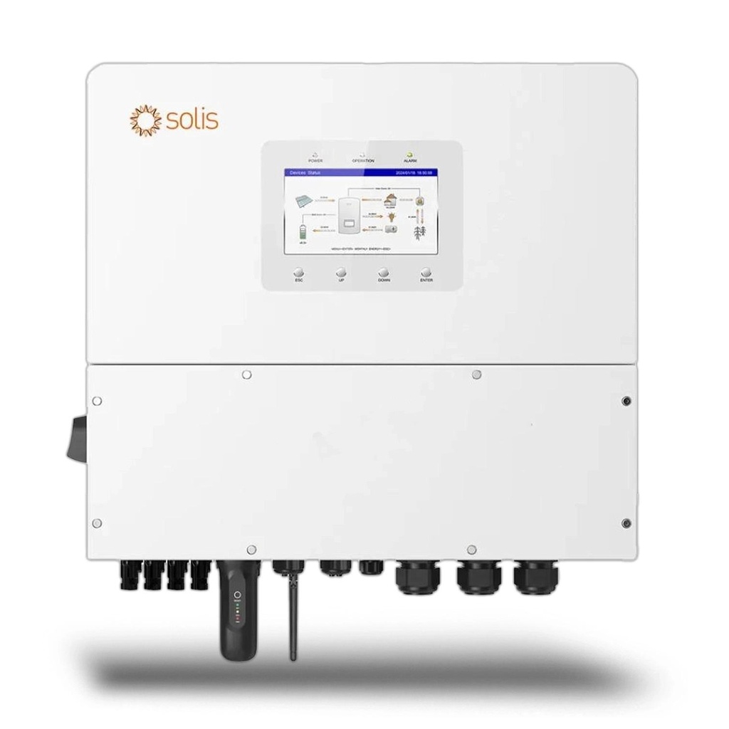 Inverter Fotovoltaico Alta Tensione Solis Trifase Ibrido On-Grid/Off-Grid 15kW, Quadruplo MPPT, CEI 0-21, Schermo LCD, Meter e TA Inclusi, Garanzia 10 Anni IP66 SKU-12226