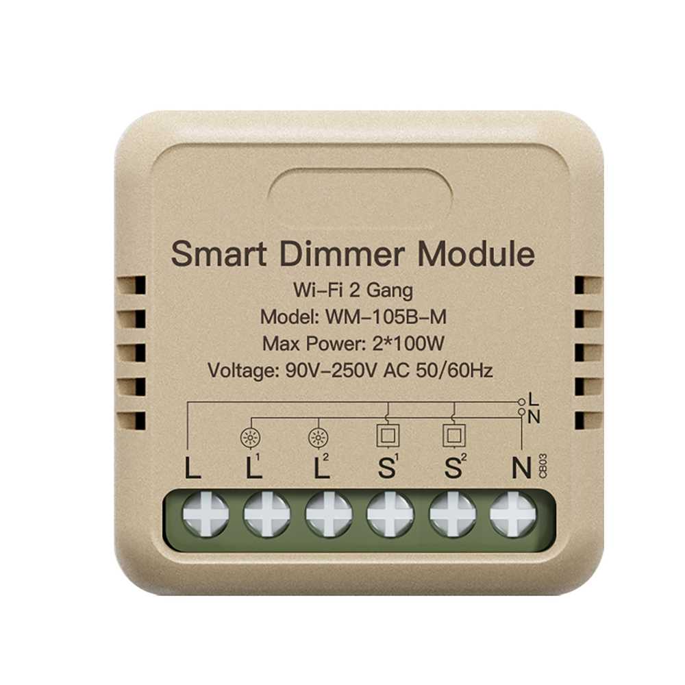 MeanWell Mini Triac Dimmer WIFI 2.4G 2 Canali TUYA, Smart Life 1A AC 90-250V 50/60HZ 2X100W 40X40X18mm IP20