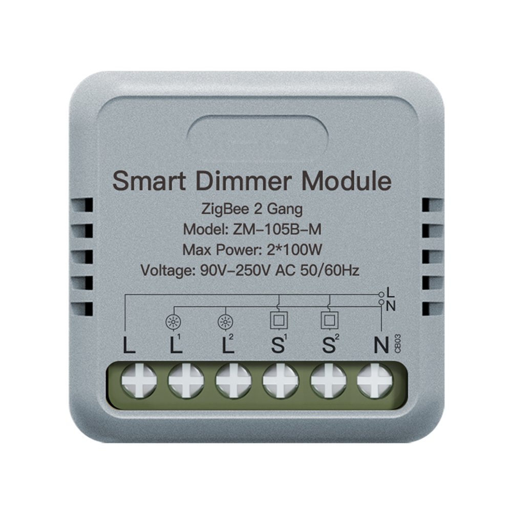 MeanWell Mini Triac Dimmer ZigBee 3.0, 2 Canali 1A, TUYA, Smart Life, AC 90-250V 50/60HZ 2X100W 40X40X18mm IP20