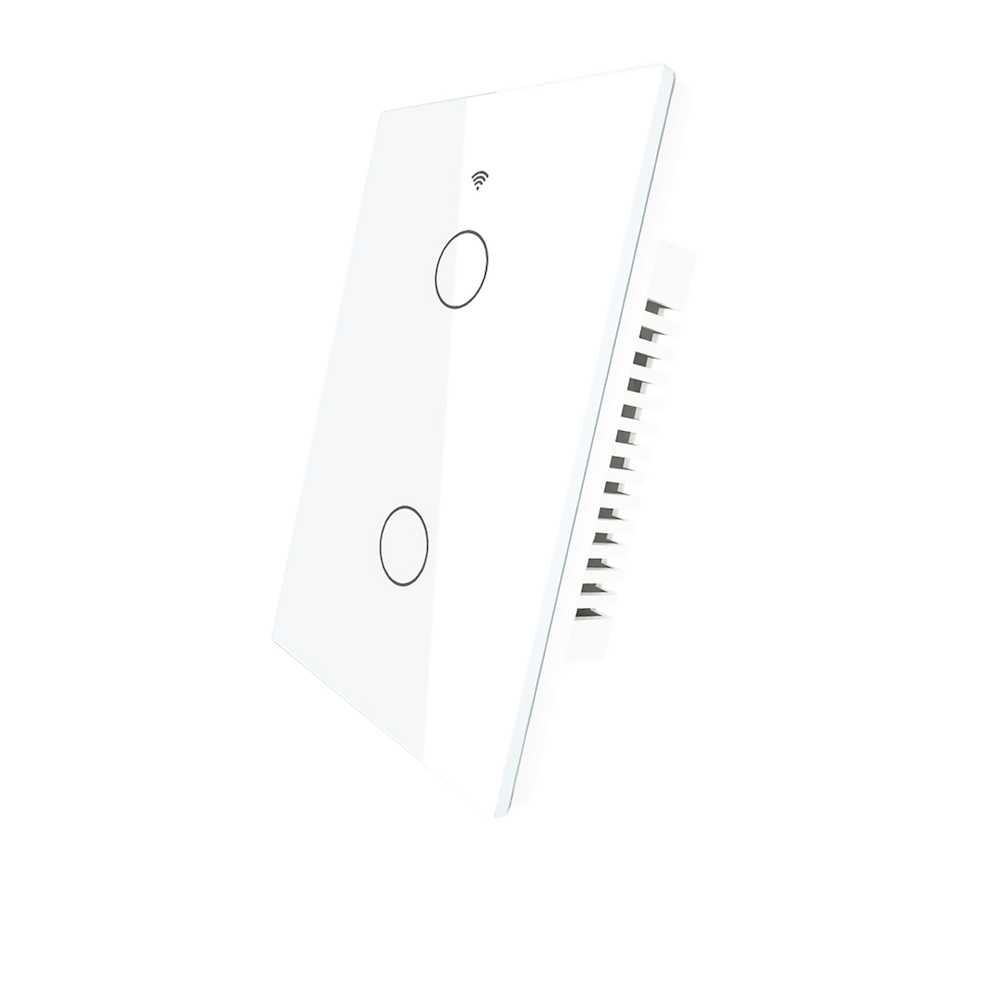 Interruttore Da Parete Touch WIFI+BLE+RF 2 Tasti WIFI 2.4G, RF 433MHz,Bluetooth BLE Mesh TUYA, Smart Life 10A AC 90-250V 50/60HZ Bianco 120X72X38mm IP20 CE SH9552W