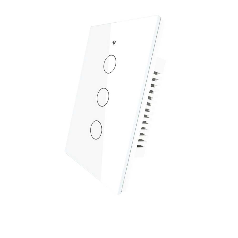 Interruttore Da Parete Touch WIFI+BLE+RF 3 Tasti WIFI 2.4G, RF 433MHz,Bluetooth BLE Mesh TUYA, Smart Life 10A AC 90-250V 50/60HZ Bianco 120X72X38mm IP20 CE SH9553W