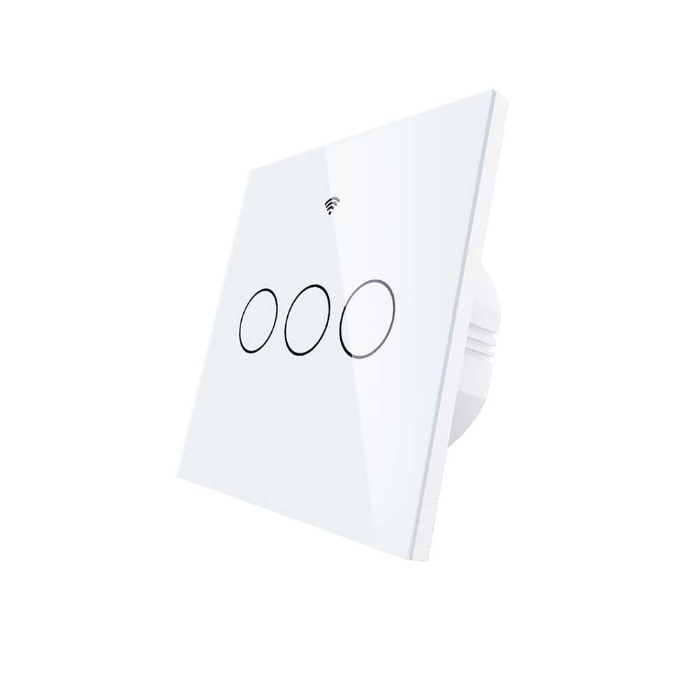 Interruttore Da Parete Touch WIFI+BLE+RF 3 Tasti WIFI 2.4G, RF 433MHz,Bluetooth BLE Mesh TUYA, Smart Life 10A AC 90-250V 50/60HZ Bianco 86X86X30mm IP20 CE SH9443W