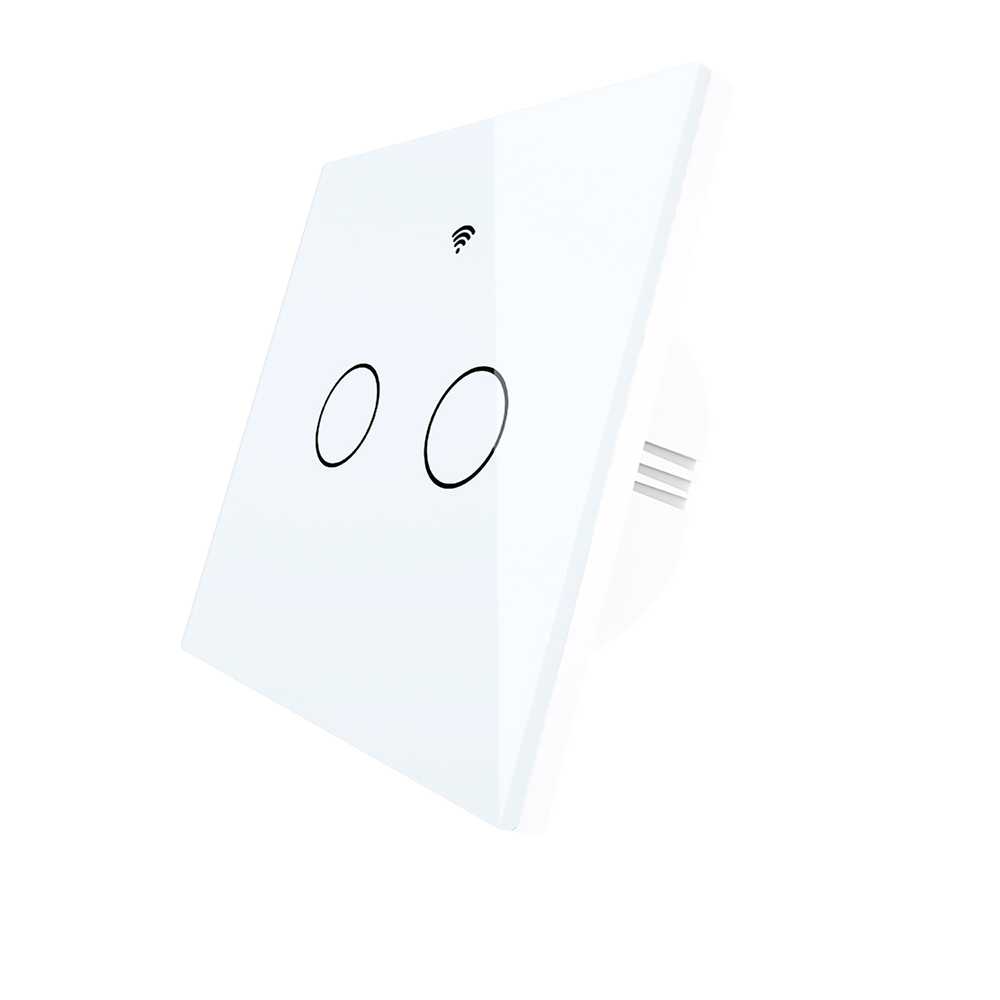 Interruttore Da Parete Touch WIFI Matter 2 Tasti Matter WIFI 2.4G TUYA, Smart Life,Apple Home, Google Home, Alexa, Samsung SmartThings 10A AC 90-250V 50/60HZ Bianco 86X86X30mm IP20 CE