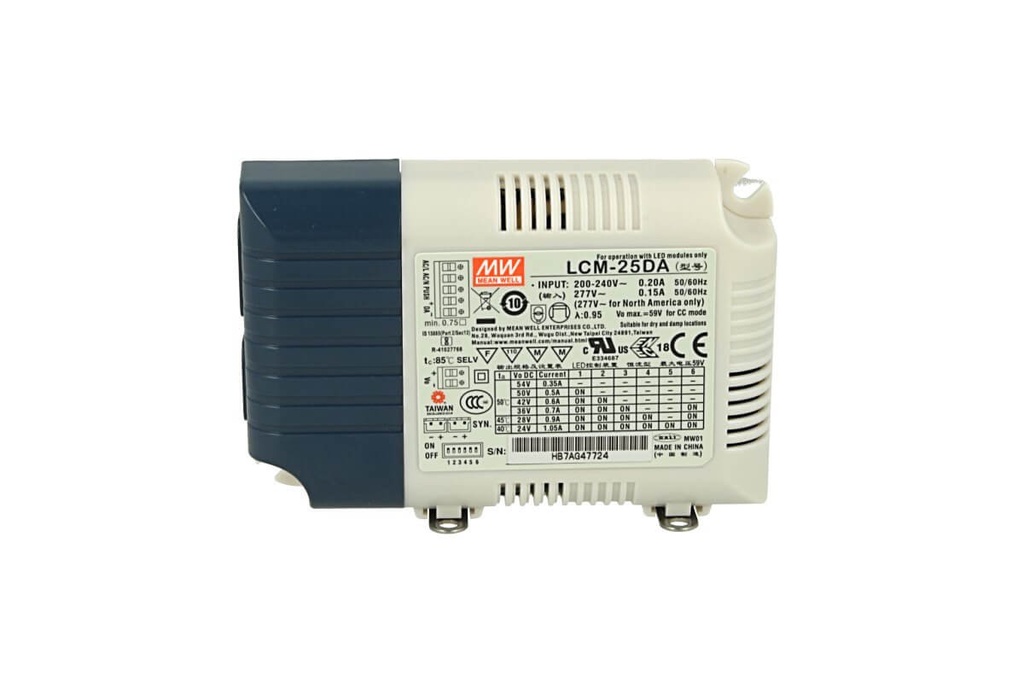 Led Driver CC Meanwell LCM-25DA2 Dimmerabile DALI Pulsante N.O. Corrente Costante Selezionabile 350/500/600/700/900/1050mA