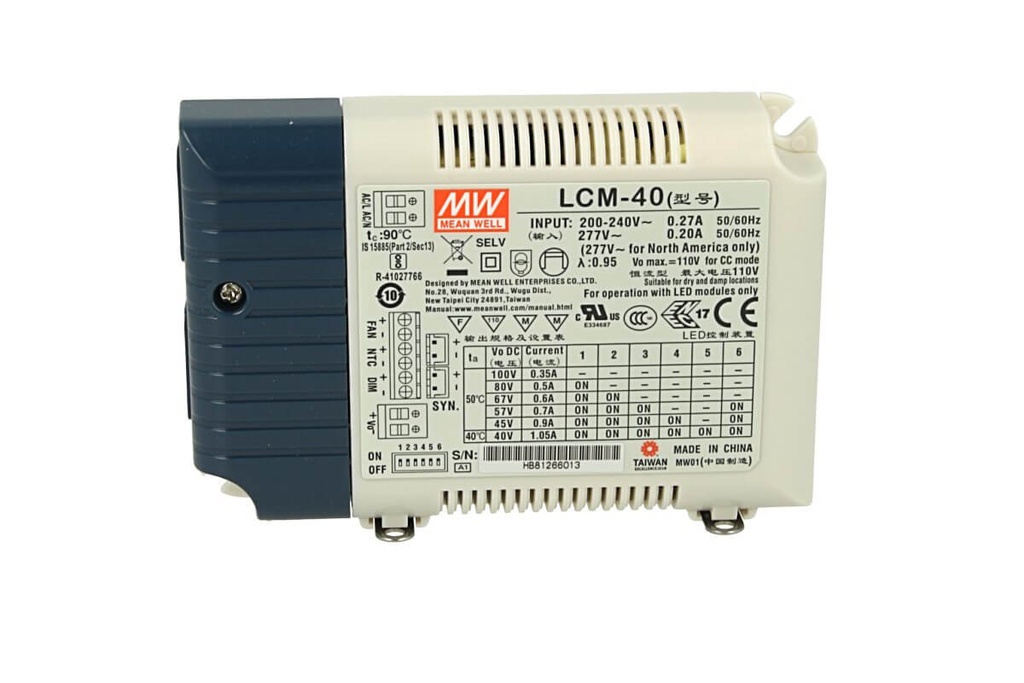 Led Driver CC Meanwell LCM-40 Dimmerabile 0-10V 10V PWM Corrente Costante Selezionabile 350/500/600/700/900/1050mA