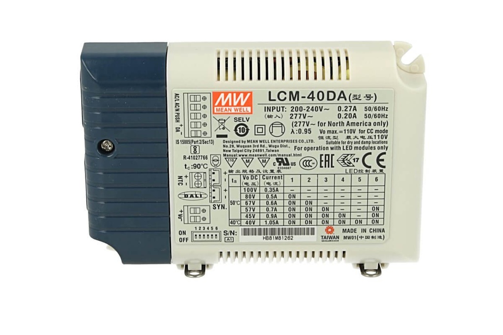 Led Driver CC Meanwell LCM-40DA2 Dimmerabile DALI Corrente Costante Modulare 350/500/600/700/900/1050mA