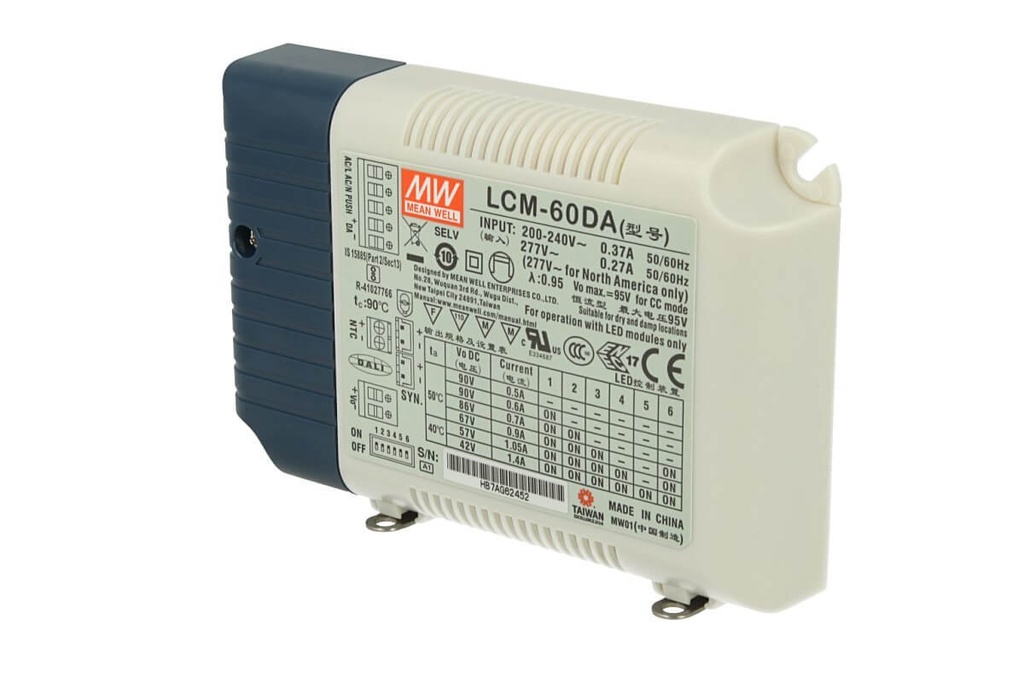 Led Driver CC Meanwell LCM-60DA2 Dimmerabile DALI Corrente Costante Selezionabile 500/600/700/900/1050/1400mA