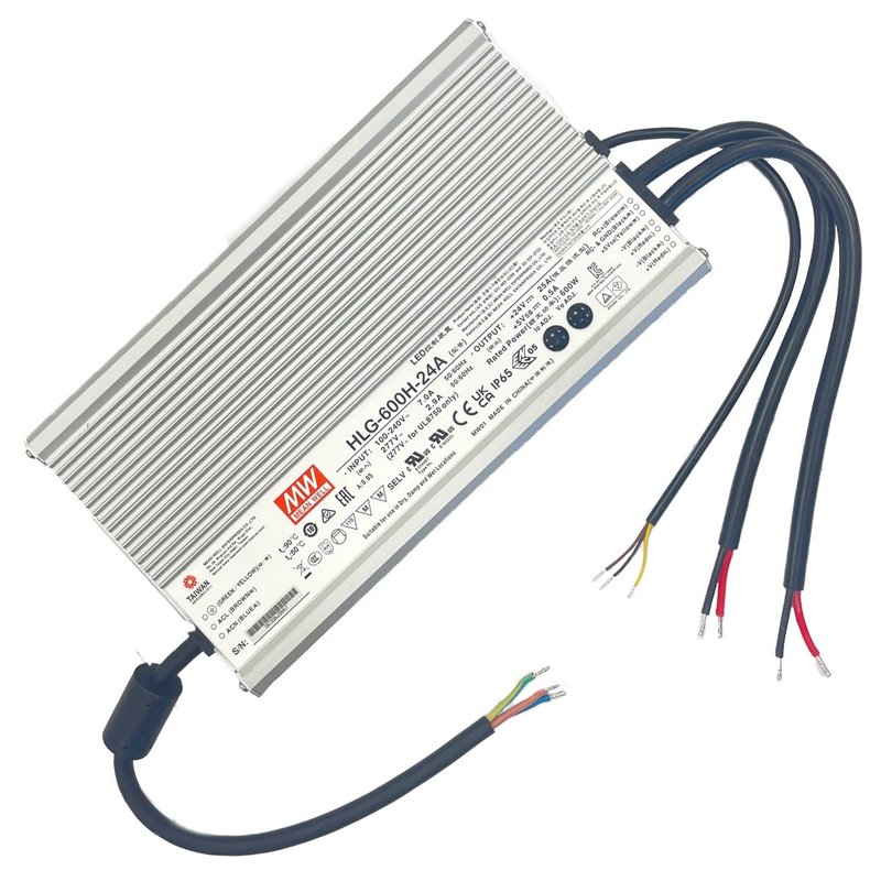 MeanWell HLG-600H-24A Alimentatore Led Driver CV CC IP67 600W 24V 25A Input 220V e 110V