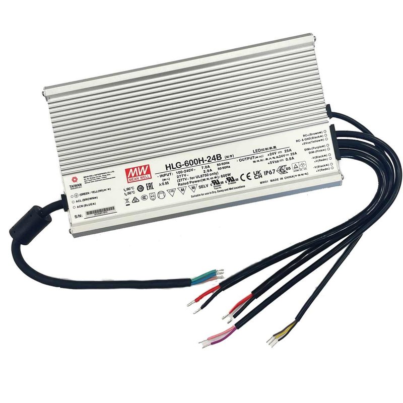 MeanWell HLG-600H-24B Alimentatore Led Driver CV CC IP67 Dimmerabile 600W 24V 25A Input 220V e 110V