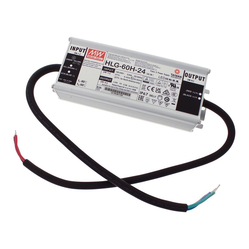 MeanWell HLG-60H-24 Alimentatore Led Driver CV CC IP67 60W 24V 2,5A Input 220V e 110V