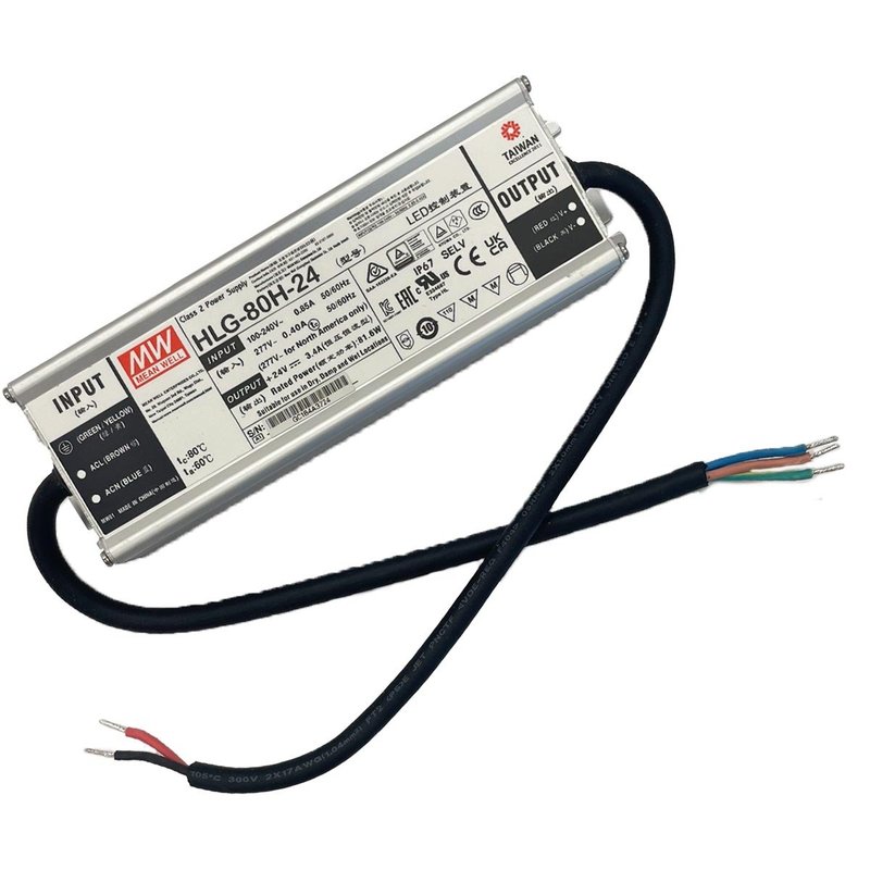 MeanWell HLG-80H-24 Alimentatore Led Driver CV CC IP67 80W 24V 3,4A Input 220V e 110V