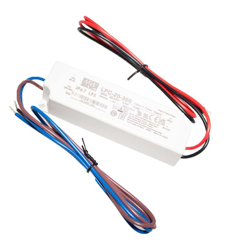 MeanWell Led Driver CC LPC-20-350 IP67 Output 17W 48V 350mA Input 100-240V 0,55A Corrente Costante