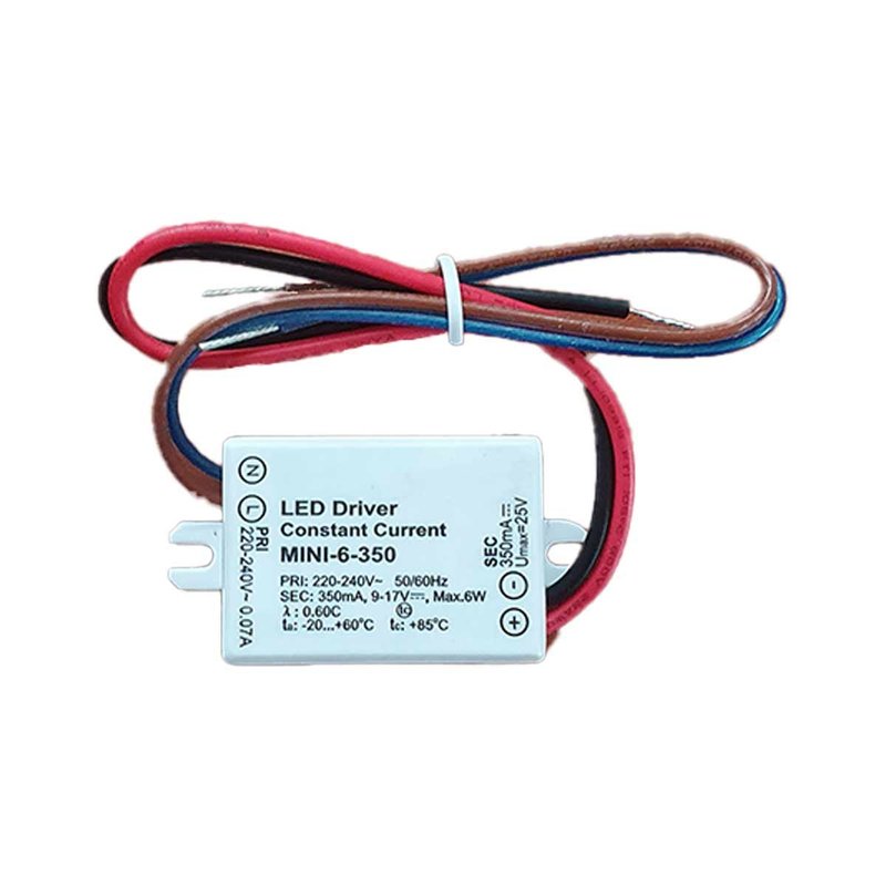 Mini Led Driver IP65 Corrente Costante 350mA 9V-17VDC 6W 48X38X21mm