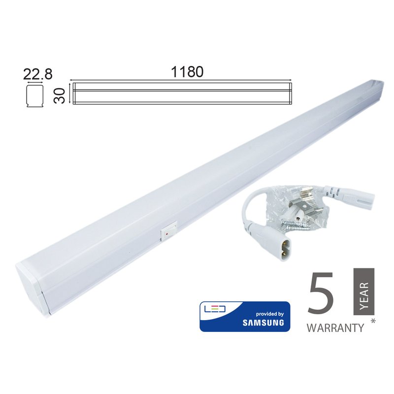 Plafoniera Tubo Led T5 120cm 16W Caldo 3000K Lineare Raccordabile Allungabile Chip Smd Samsung SKU-21695