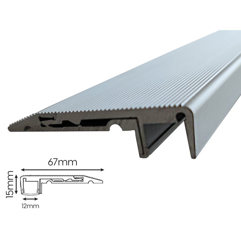 2 Metri Profilo Barra Alluminio Per Scale Gradini Passatoie Calcestruzzo Antiscivolo 70X20mm Interno 12mm