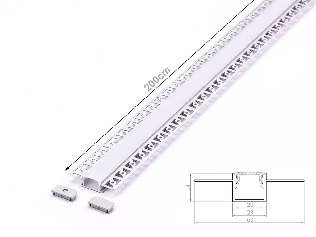 Profilo Alluminio Da Incasso A Muro Alette Scomparsa Larga Doppia Strip 61,5X14mm Completo Di Copertura Satinata Tappi Gancio 2 Metri SKU-3359