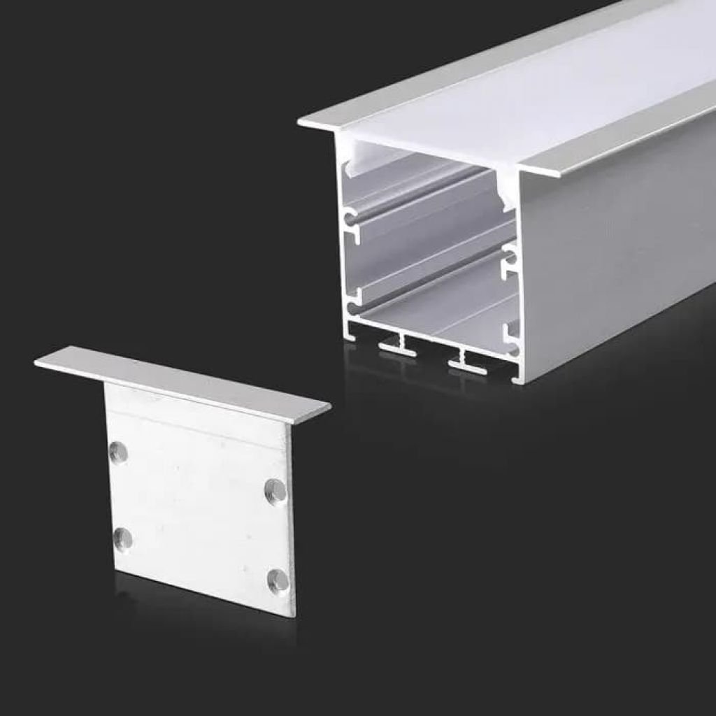 Profilo Alluminio Da Incasso Larga Per Striscia Led Fino 30mm Misura 48X35mm Completo Di Copertura SatinataTappi Molla Fissaggio 2 Metri SKU-2871