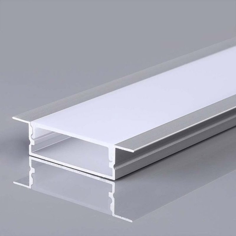 Profilo Alluminio Da Incasso Per Cartongesso 41X10mm Spazio Led Max 27mm Con la Copertura Satinata Tappi Gancio 2 Metri SKU-23177