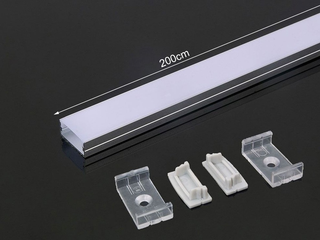 Profilo Alluminio Larga 23,5X10mm Per Strip Led 20mm Completo Di Copertura Satinata Tappi Gancio 2 Metri SKU-3352