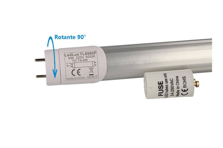 Tubo Led T8 G13 60cm 9W Bianco Freddo Testa Rotante Alimentazione da Un Lato SKU-652