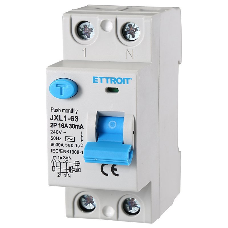 ETTROIT Interruttore Differenziale Puro 2P 16A 6kA 30mA 220V Salvavita Differenziale Occupa 2 Moduli DIN