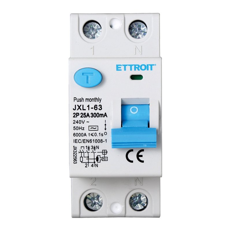 ETTROIT Interruttore Differenziale Puro 2P 25A 6kA 300mA 220V Salvavita Differenziale Occupa 2 Moduli DIN