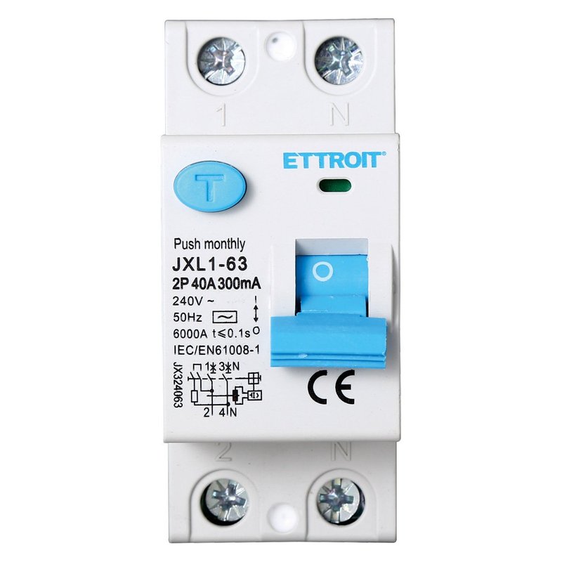 ETTROIT Interruttore Differenziale Puro 2P 40A 6kA 300mA 220V Salvavita Differenziale Occupa 2 Moduli DIN