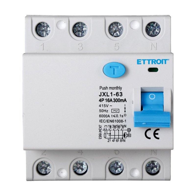 ETTROIT Interruttore Differenziale Puro 4P 16A 6kA 300mA 380V Salvavita Differenziale Occupa 4 Moduli DIN