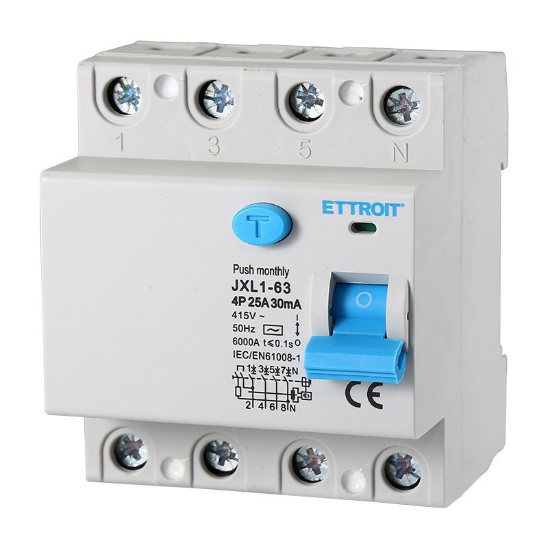 ETTROIT Interruttore Differenziale Puro 4P 25A 6kA 30mA 380V Salvavita Differenziale Occupa 4 Moduli DIN