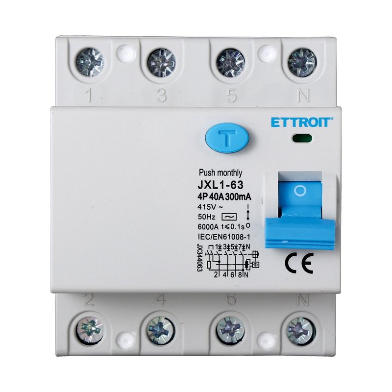 ETTROIT Interruttore Differenziale Puro 4P 40A 6kA 300mA 380V Salvavita Differenziale Occupa 4 Moduli DIN