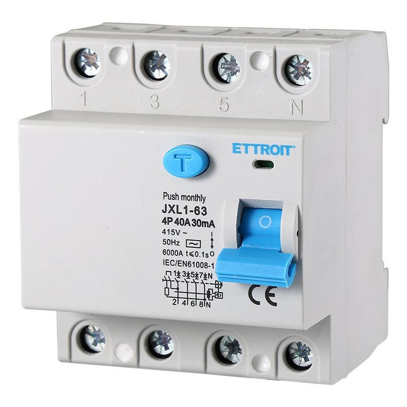 ETTROIT Interruttore Differenziale Puro 4P 40A 6kA 30mA 380V Salvavita Differenziale Occupa 4 Moduli DIN