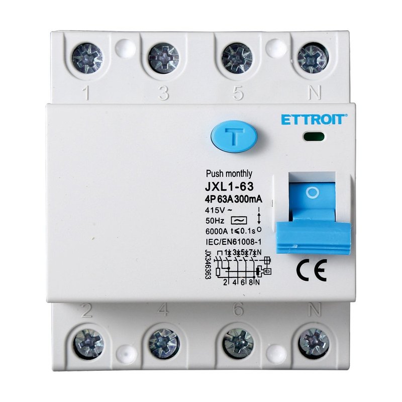 ETTROIT Interruttore Differenziale Puro 4P 63A 6kA 300mA 380V Salvavita Differenziale Occupa 4 Moduli DIN