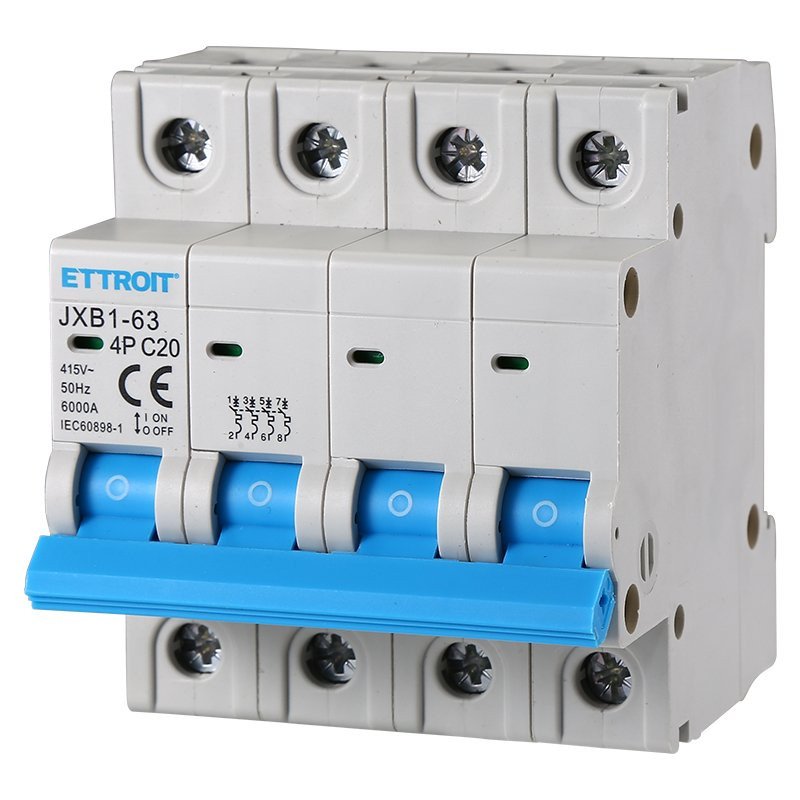 ETTROIT Interruttore Magnetotermico Automatico 4P 20A 6000A 220V 380V Salvavita Stotz Occupa 4 Moduli DIN