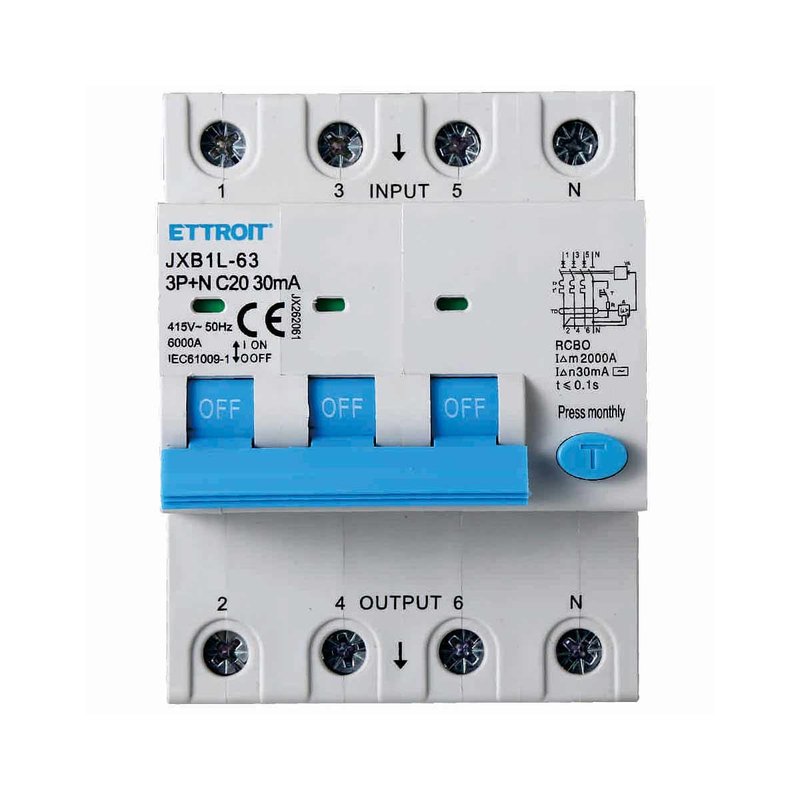 ETTROIT Interruttore Magnetotermico Differenziale 3P+N 20A 6KA 30mA 380V Occupa 4 Moduli DIN