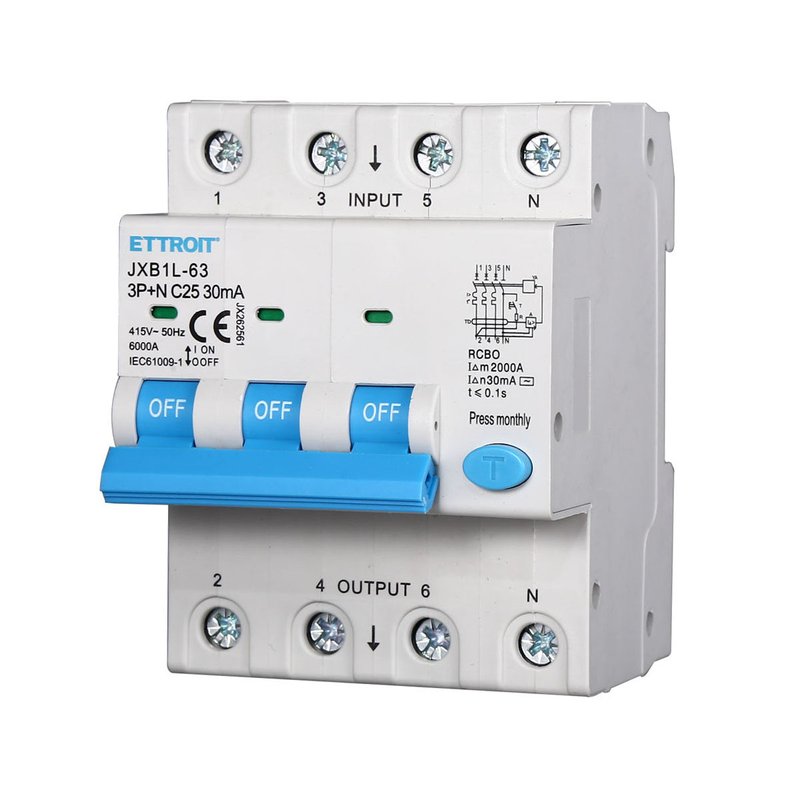 ETTROIT Interruttore Magnetotermico Differenziale 3P+N 25A 6KA 30mA 380V Occupa 4 Moduli DIN