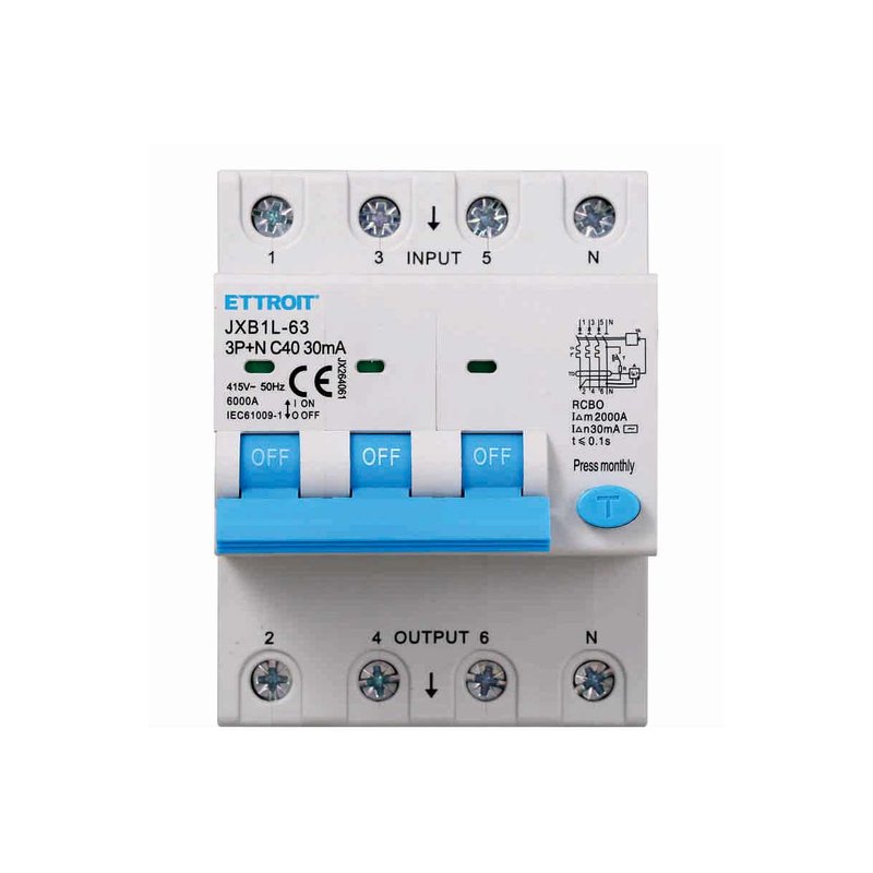 ETTROIT Interruttore Magnetotermico Differenziale 3P+N 40A 6KA 30mA 380V Occupa 4 Moduli DIN