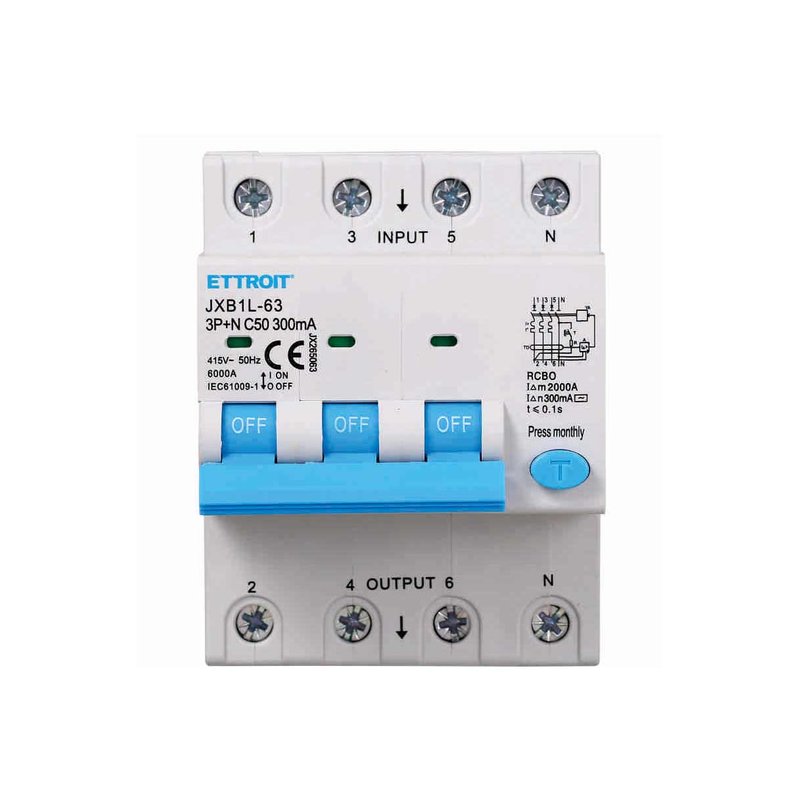 ETTROIT Interruttore Magnetotermico Differenziale 3P+N 50A 6KA 300mA 380V Occupa 4 Moduli DIN