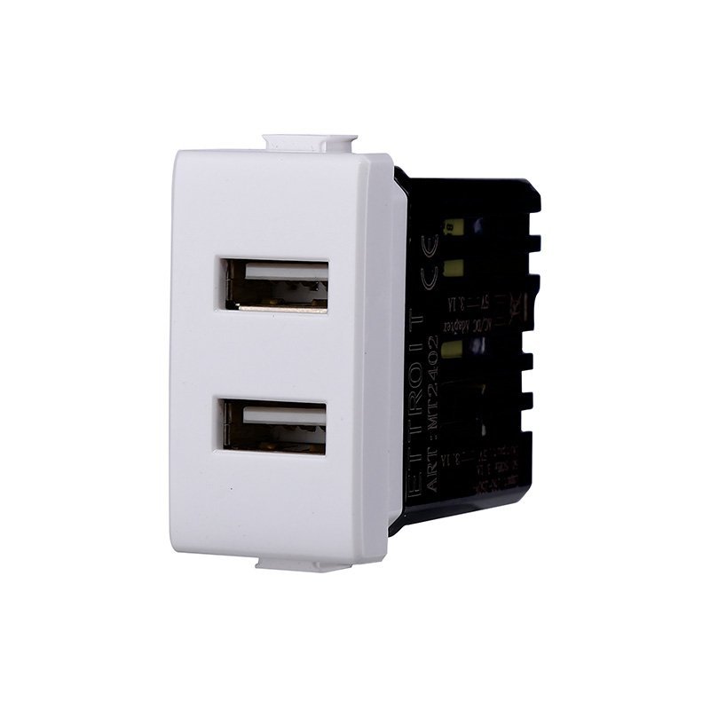 ETTROIT Modulo Presa Caricatore USB 5V 2,1A 2 Porte USB-A Bianco Compatibile Con Bticino Matix