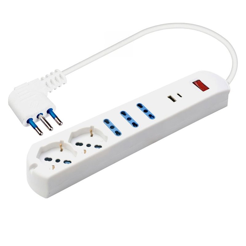 Multipresa 5 in 1, USB A + C + 3 Prese per Schuko / Bipasso / EU 1.5m