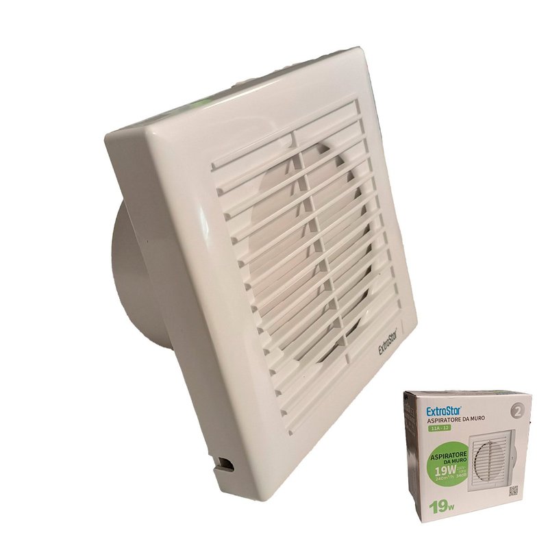 Ventola di Aspirazione 19W 240m3/h 34dB Aspiratore da Muro per Bagno Cucina 230V 50Hz