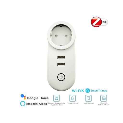 [SHZ3522] ZigBee 3.0 Smart Socket Presa Schuko ZigBee Con 2 Porte USB 16A 220V Compatibile Con Alexa Google Philips Hue Samsung Smartthings